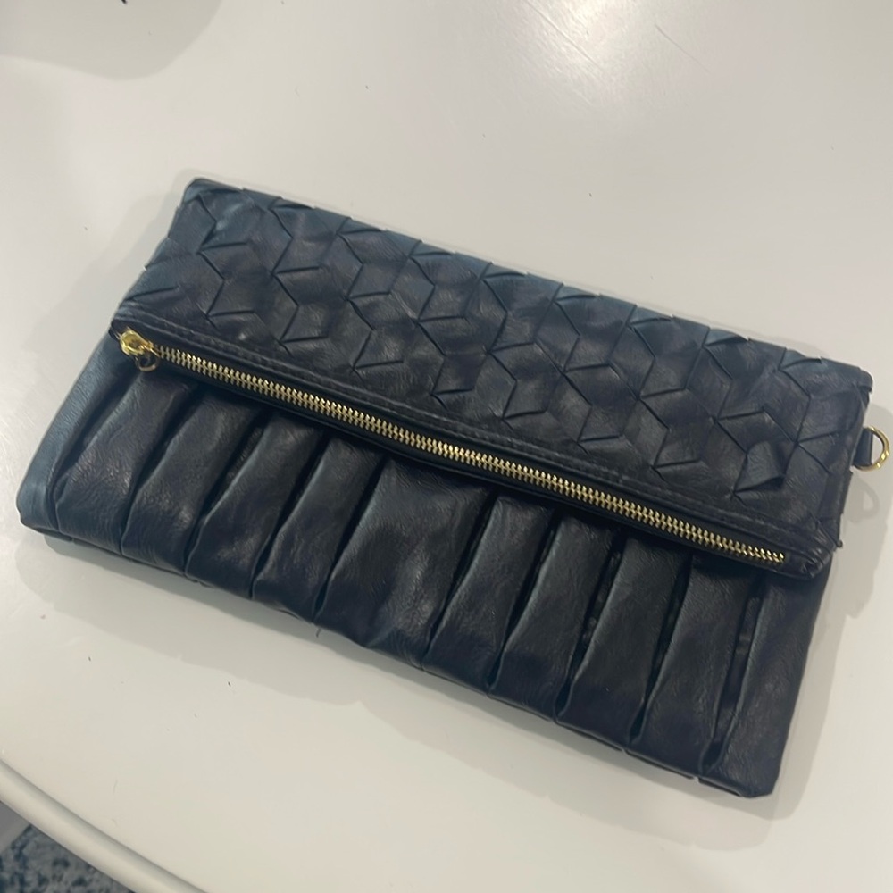 Black Leather Clutch with Chain Strap